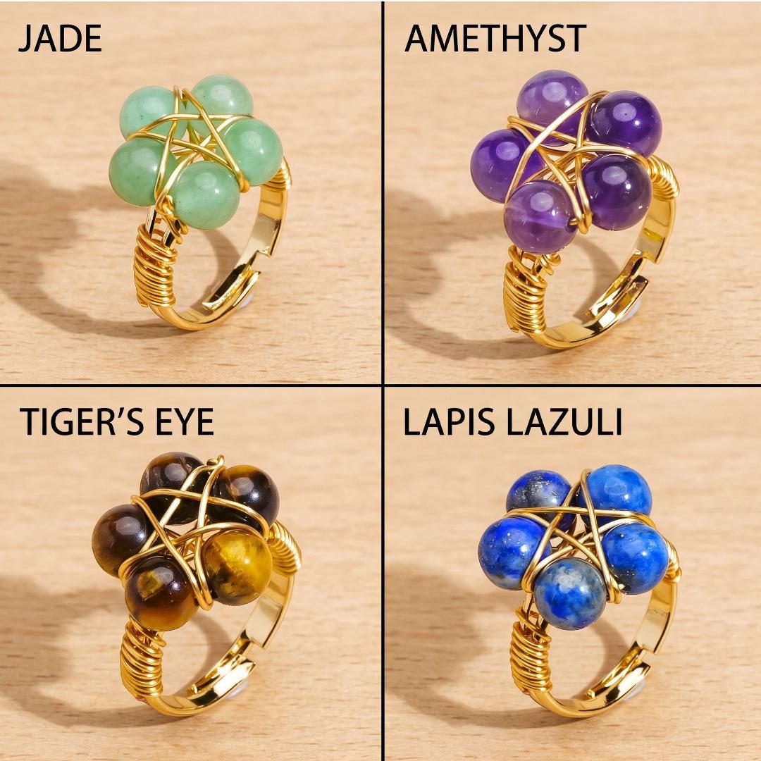 Crystal Point Ring, Adjustable Wire Wrapped Gemstone Ring, Dainty Stackable Rings for Women, Custom Birthstone Jewelry, Hippie Gift for Her
