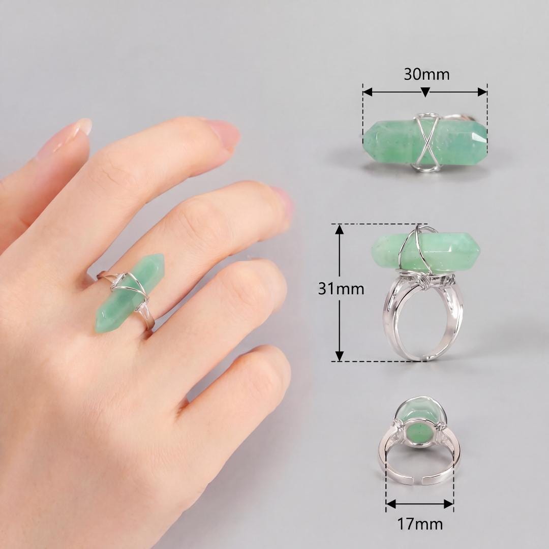 Crystal Point Ring, Adjustable Wire Wrapped Gemstone Ring, Dainty Stackable Rings for Women, Custom Birthstone Jewelry, Hippie Gift for Her