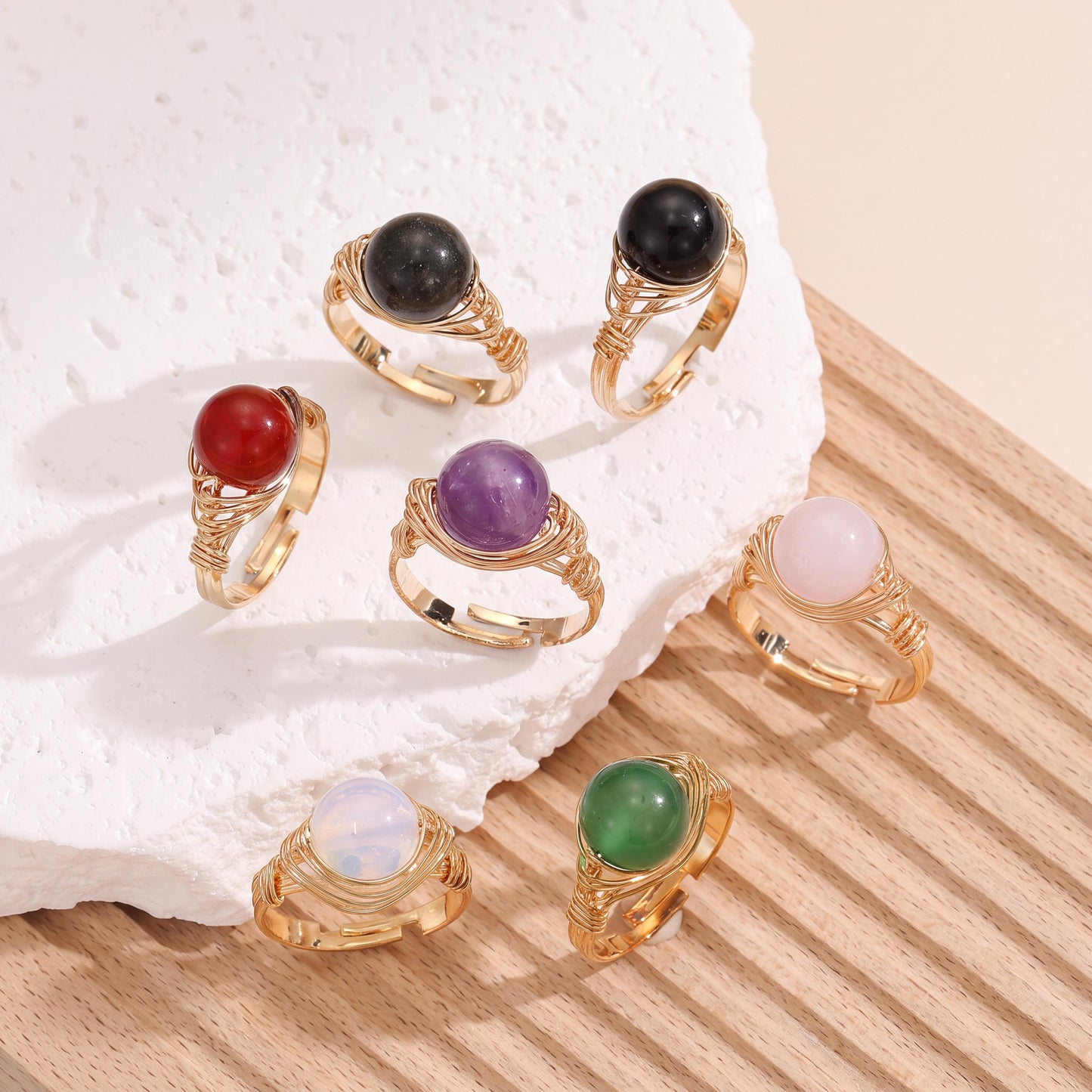 Crystal Point Ring, Adjustable Wire Wrapped Gemstone Ring, Dainty Stackable Rings for Women, Custom Birthstone Jewelry, Hippie Gift for Her