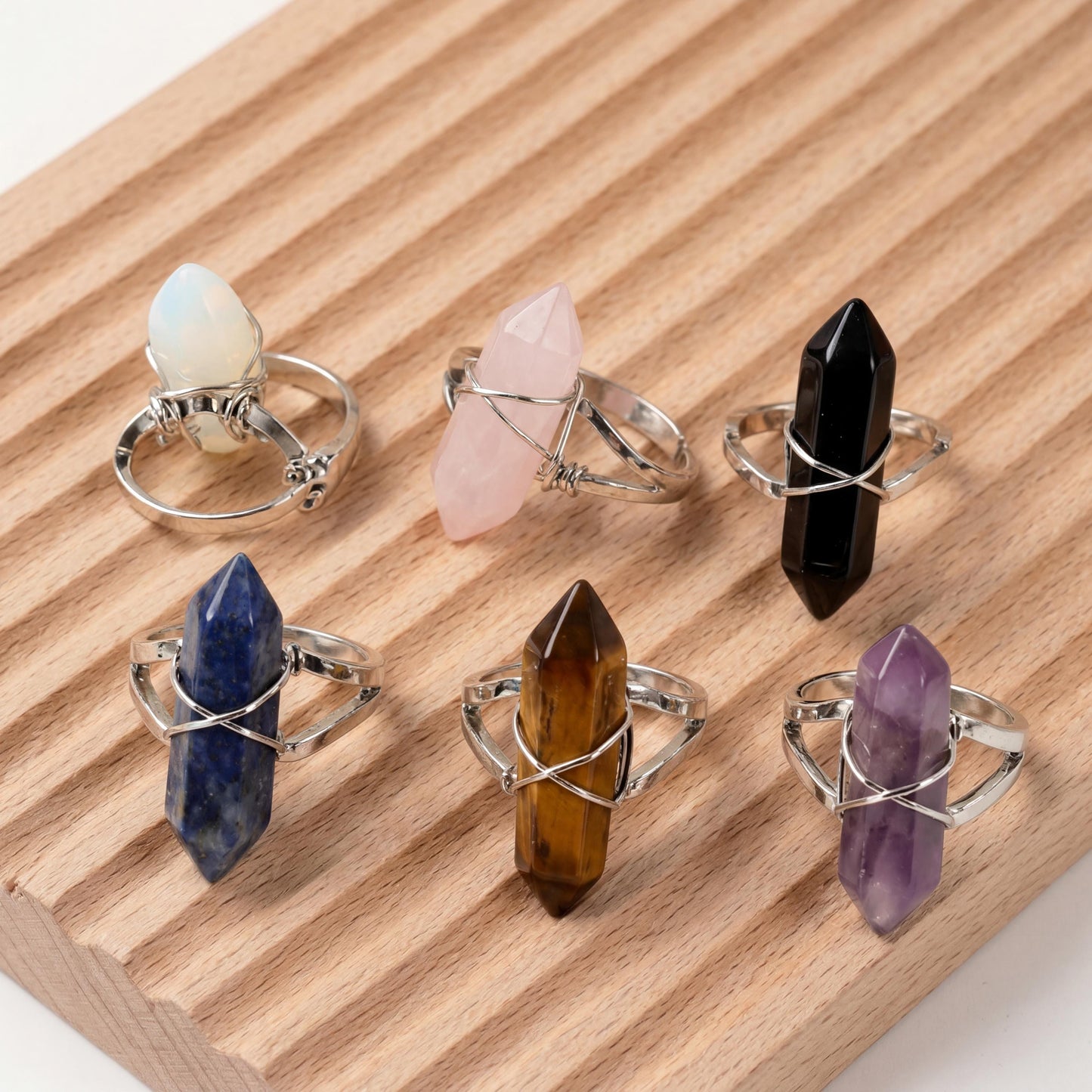 Crystal Point Ring, Adjustable Wire Wrapped Gemstone Ring, Dainty Stackable Rings for Women, Custom Birthstone Jewelry, Hippie Gift for Her