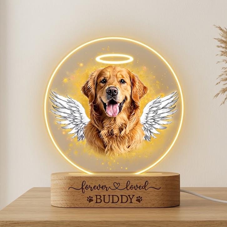 Custom Dog Photo Night Light, Pet Memorial Gift, Personalized Paw Print Lamp, 5 Photo Light Up Plaque, Loss of Dog Cat Sympathy Gift