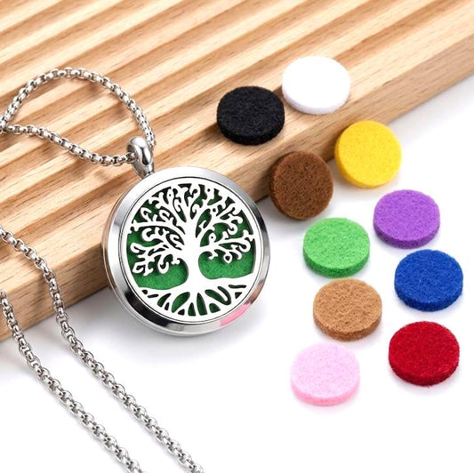 Stainless Steel Aromatherapy Locket Necklace, Magnetic Essential Oil Diffuser Pendant, Tree of Life Perfume Jewelry Gift
