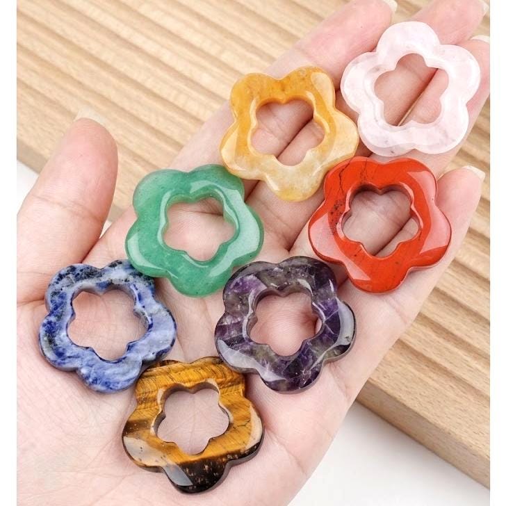 Dainty Gemstone Flower Pendant, Natural Stone Daisy Charm for Earring Necklace,  Loose Flower Beads Jewelry Making Supply