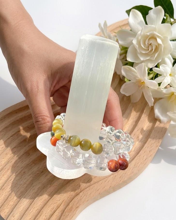 Selenite Crystal Bracelet Holder Ring Cone, Jewelry Organizer Display Stand, Cleansing Charging Station, Spiritual Gift for Her Home Decor