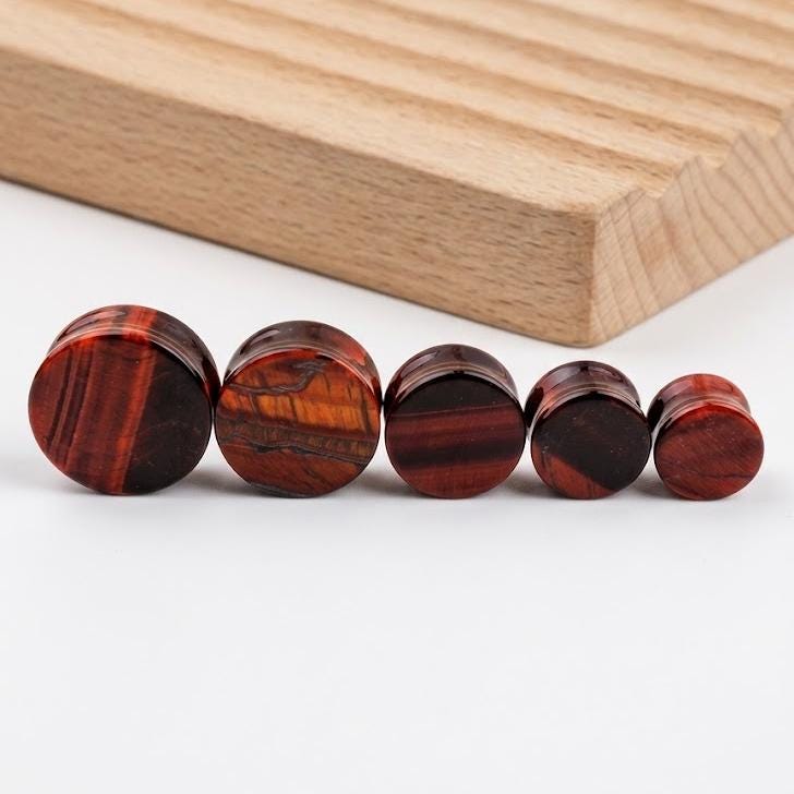 Natural Stone Plugs Double Flare, Tiger Eye Snowflake Obsidian Ear Gauges, Body Jewelry Gift