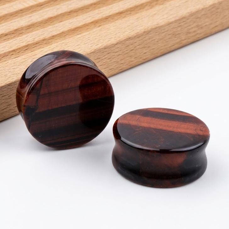 Natural Stone Plugs Double Flare, Tiger Eye Snowflake Obsidian Ear Gauges, Body Jewelry Gift