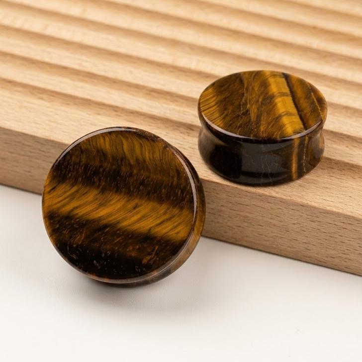 Natural Stone Plugs Double Flare, Tiger Eye Snowflake Obsidian Ear Gauges, Body Jewelry Gift