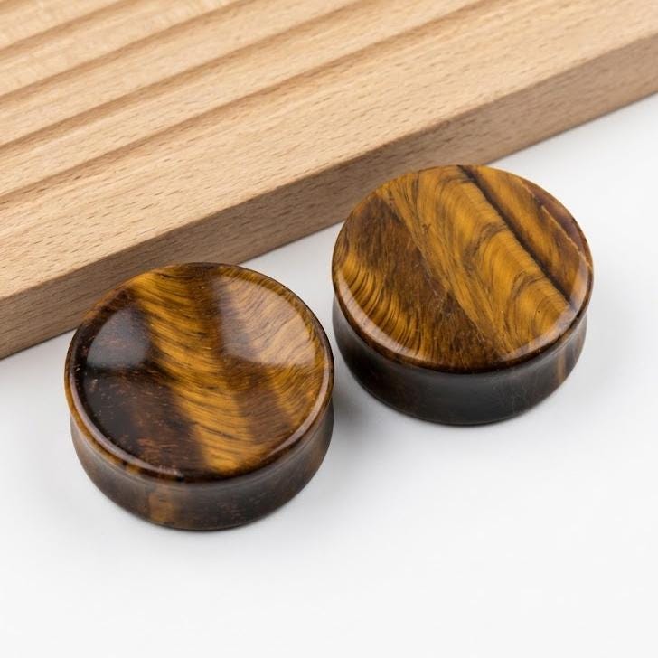 Natural Stone Plugs Double Flare, Tiger Eye Snowflake Obsidian Ear Gauges, Body Jewelry Gift