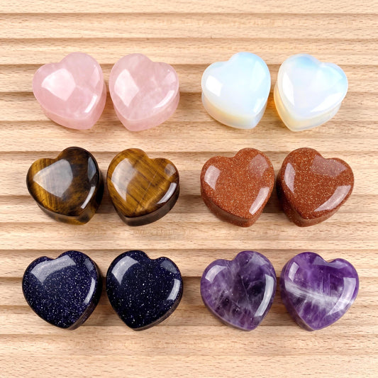 Heart Shaped Stone Plugs Double Flare，Amethyst Tiger Eye Ear Gauges，Gemstone Heart Earrings Fashion Accessory Gift