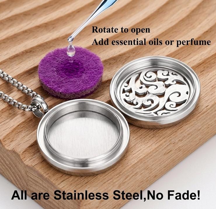 Stainless Steel Aromatherapy Locket Necklace, Magnetic Essential Oil Diffuser Pendant, Tree of Life Perfume Jewelry Gift