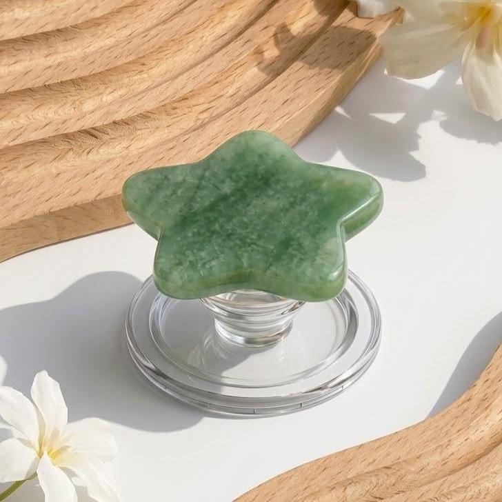 Custom Natural Gemstone Phone Grip, Star Heart Oval Crystal Phone Stand, Cute Kindle Grip Gift for Her