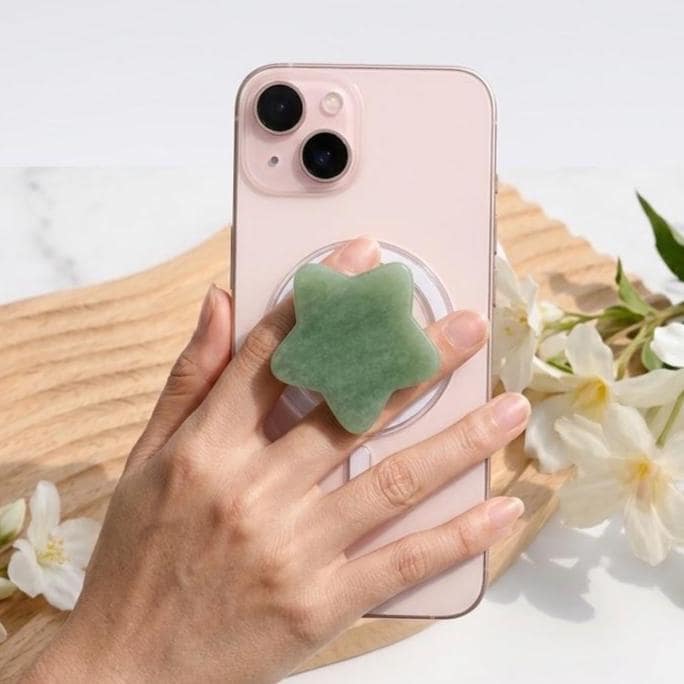 Custom Natural Gemstone Phone Grip, Star Heart Oval Crystal Phone Stand, Cute Kindle Grip Gift for Her