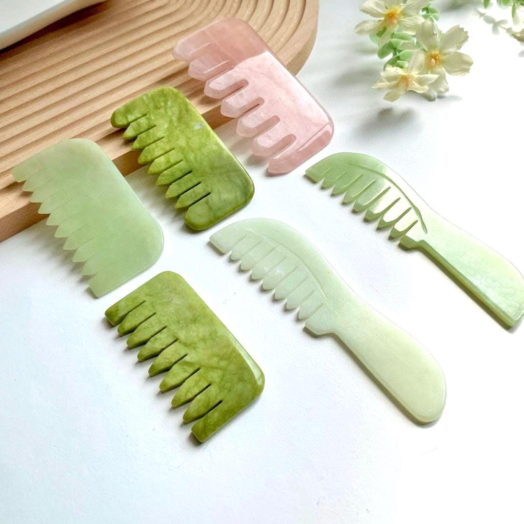Natural Jade Scalp Massage Comb, Rose Quartz Crystal Hair Brush, Gua Sha Scalp Massager, Relax Self Care Gift