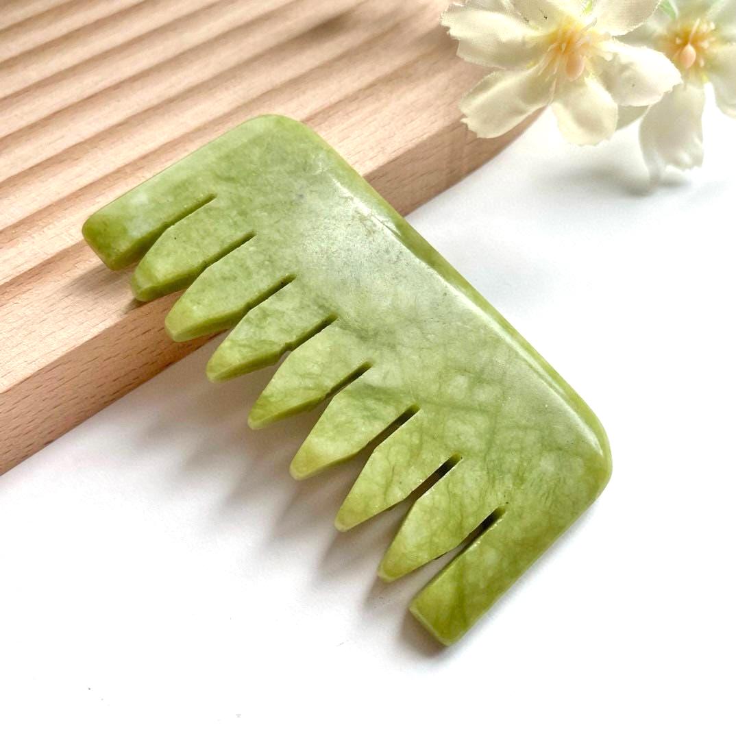Natural Jade Scalp Massage Comb, Rose Quartz Crystal Hair Brush, Gua Sha Scalp Massager, Relax Self Care Gift