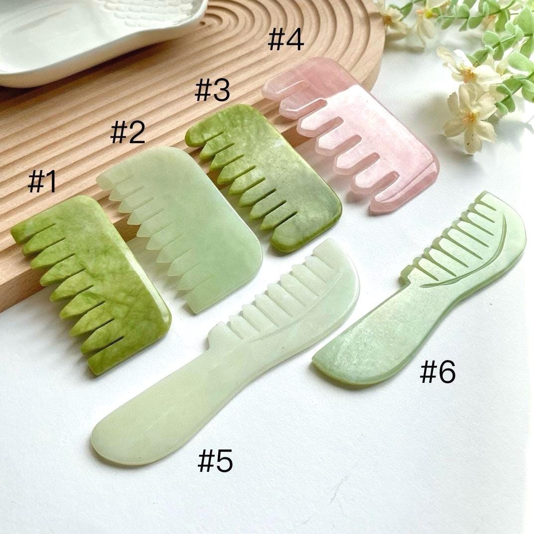 Natural Jade Scalp Massage Comb, Rose Quartz Crystal Hair Brush, Gua Sha Scalp Massager, Relax Self Care Gift
