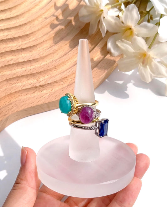 Selenite Crystal Bracelet Holder Ring Cone, Jewelry Organizer Display Stand, Cleansing Charging Station, Spiritual Gift for Her Home Decor