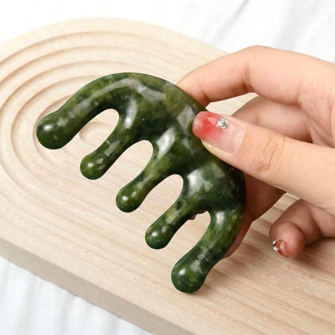 Personalized Natural Jade Scalp Comb, Engraved Hair Brush, Meridian Massage Tool, Handcrafted Gemstone Gua Sha, Unique Birthday Gift