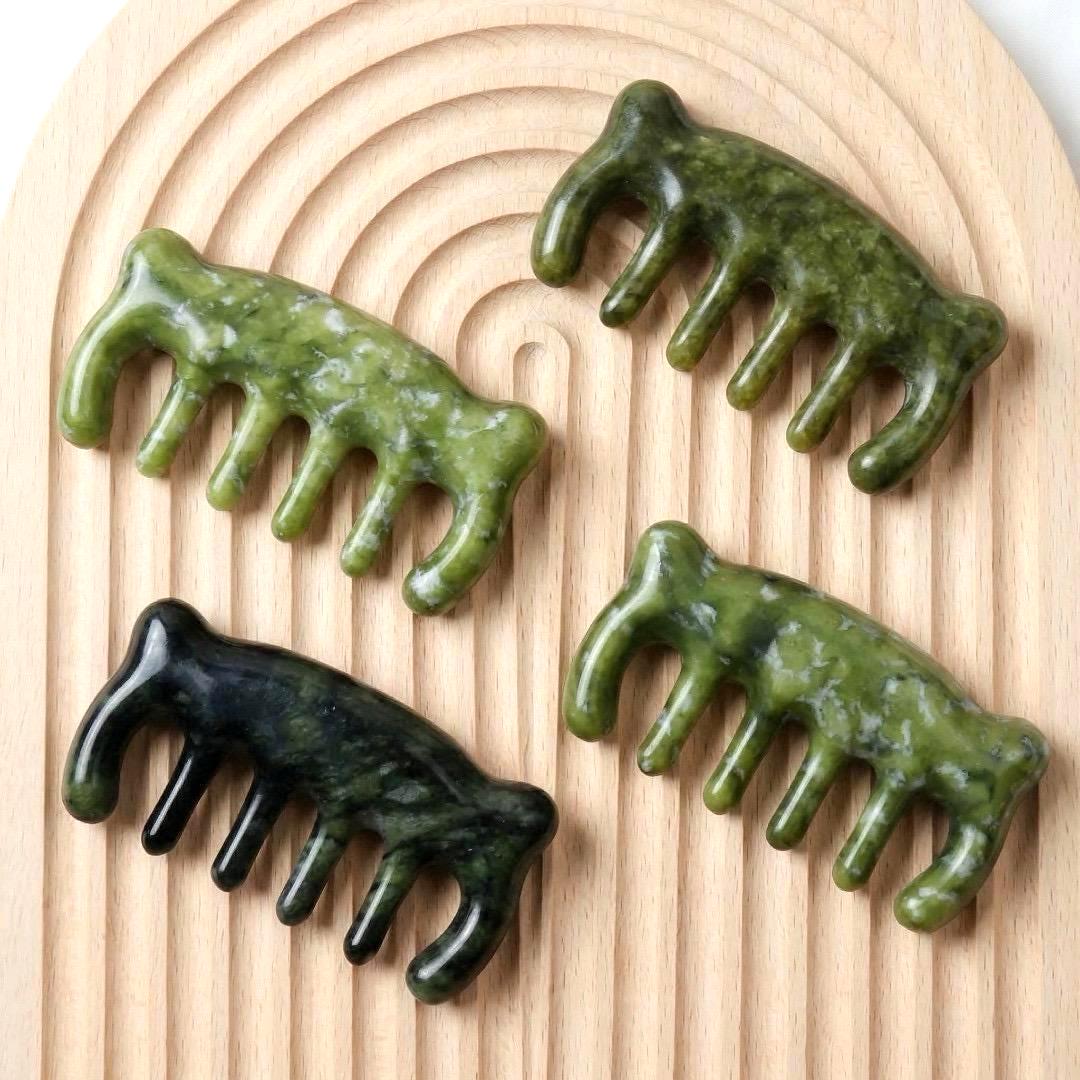 Personalized Natural Jade Scalp Comb, Engraved Hair Brush, Meridian Massage Tool, Handcrafted Gemstone Gua Sha, Unique Birthday Gift