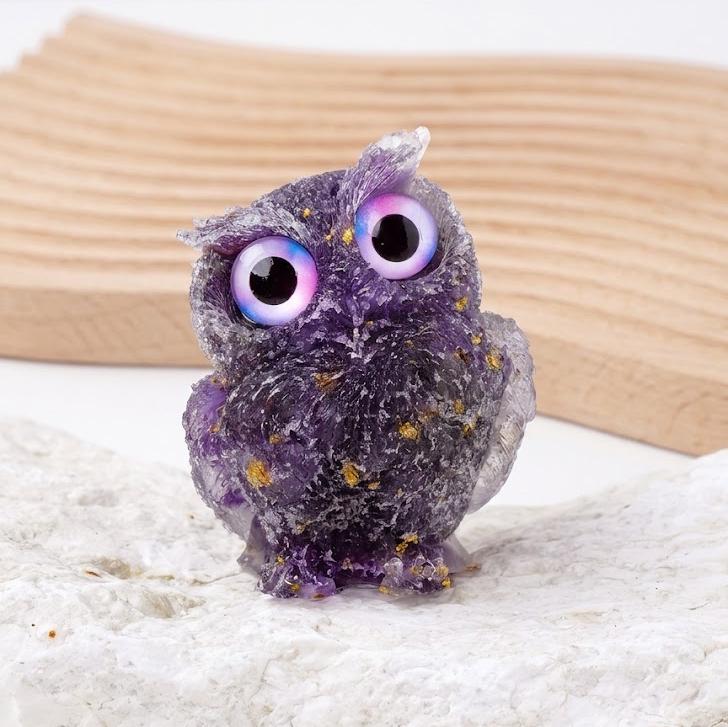 Natural Crystal Owl Figurine, Cute Gemstone Owl Statue, Tiny Quartz Animal Carving, Resin Owl Decor, Whimsical Room Decor, Housewarming Gift
