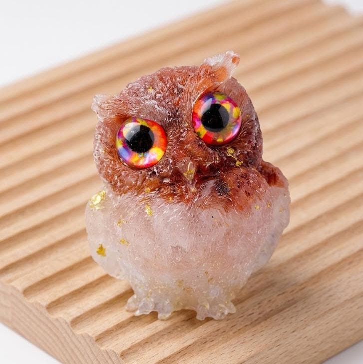 Natural Crystal Owl Figurine, Cute Gemstone Owl Statue, Tiny Quartz Animal Carving, Resin Owl Decor, Whimsical Room Decor, Housewarming Gift
