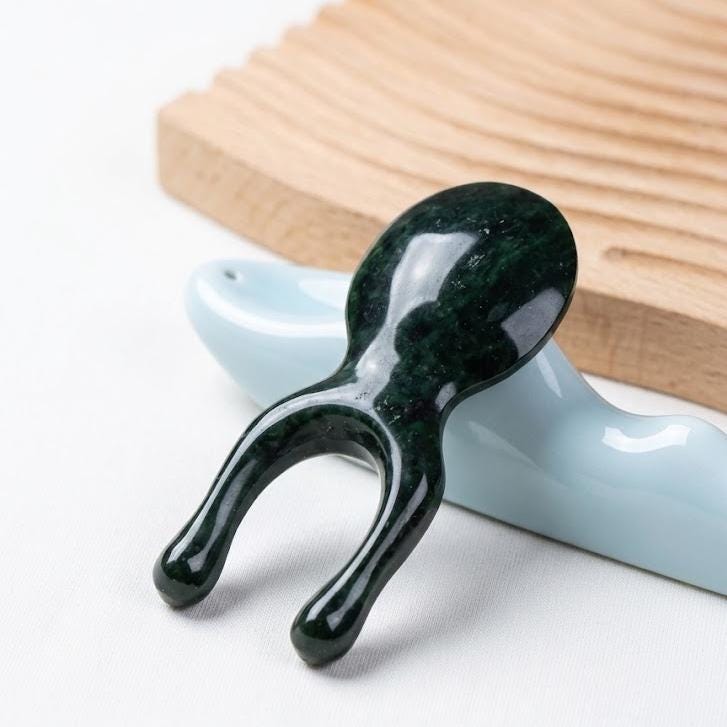 Serpentine Jade Gua Sha Tool, Face Massager, Eye Nose Massage Wand, Face Yoga Tool, Natural Green Jade Beauty Roller Alternative, Spa Gift