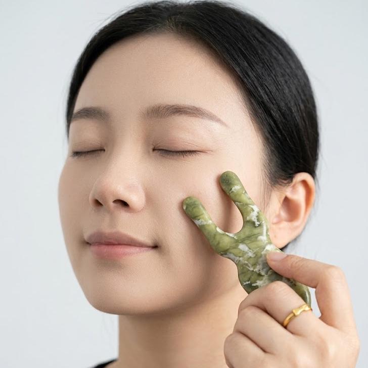 Serpentine Jade Gua Sha Tool, Face Massager, Eye Nose Massage Wand, Face Yoga Tool, Natural Green Jade Beauty Roller Alternative, Spa Gift