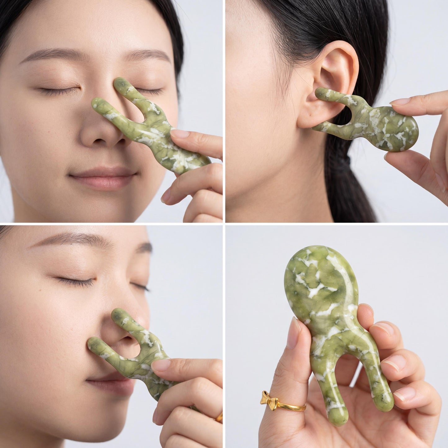 Serpentine Jade Gua Sha Tool, Face Massager, Eye Nose Massage Wand, Face Yoga Tool, Natural Green Jade Beauty Roller Alternative, Spa Gift