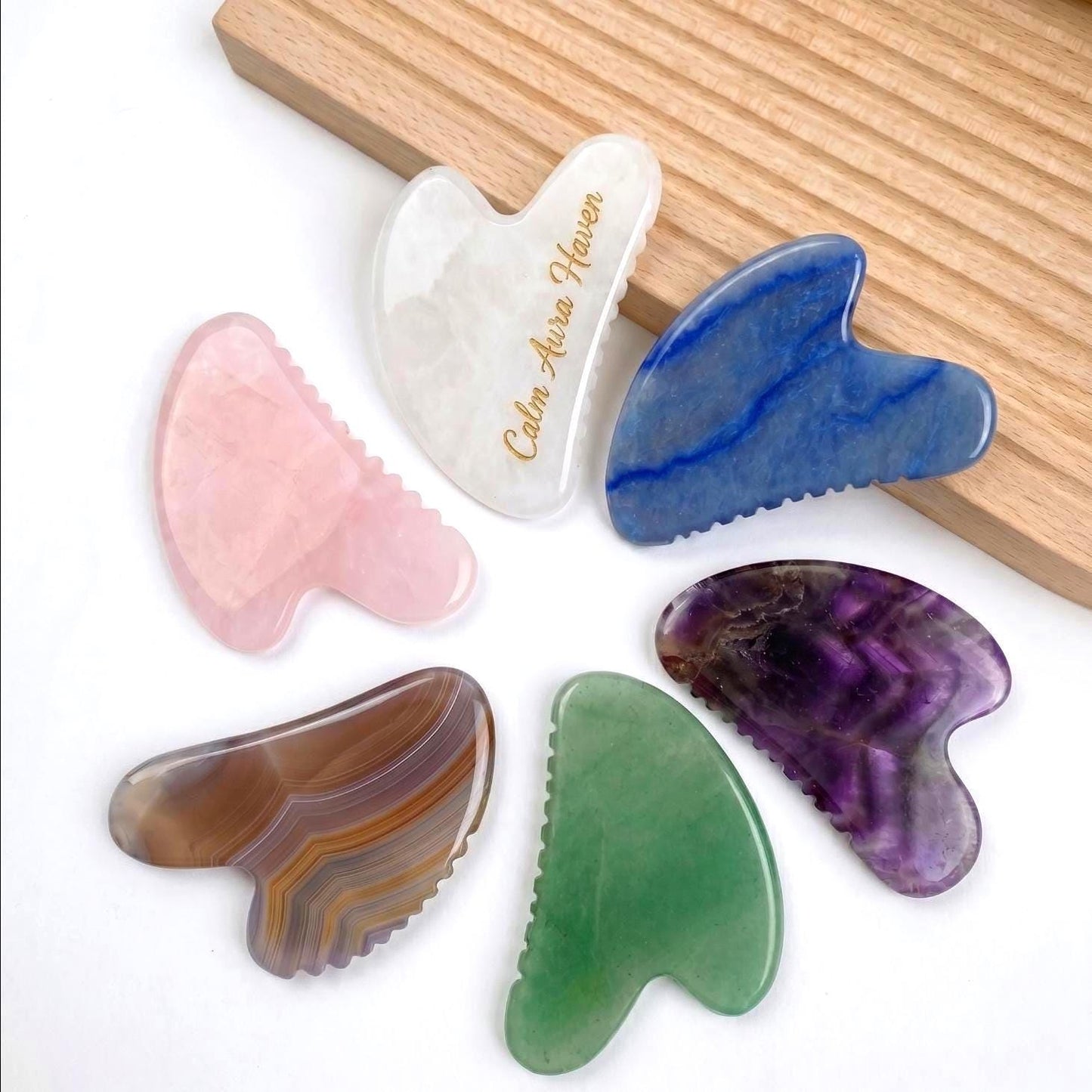 Personalized Engraved Gua Sha Tool, Custom Name Crystal Facial Massager, Natural Rose Quartz Jade Amethyst Gua Sha Stone, Spa Gift for Her