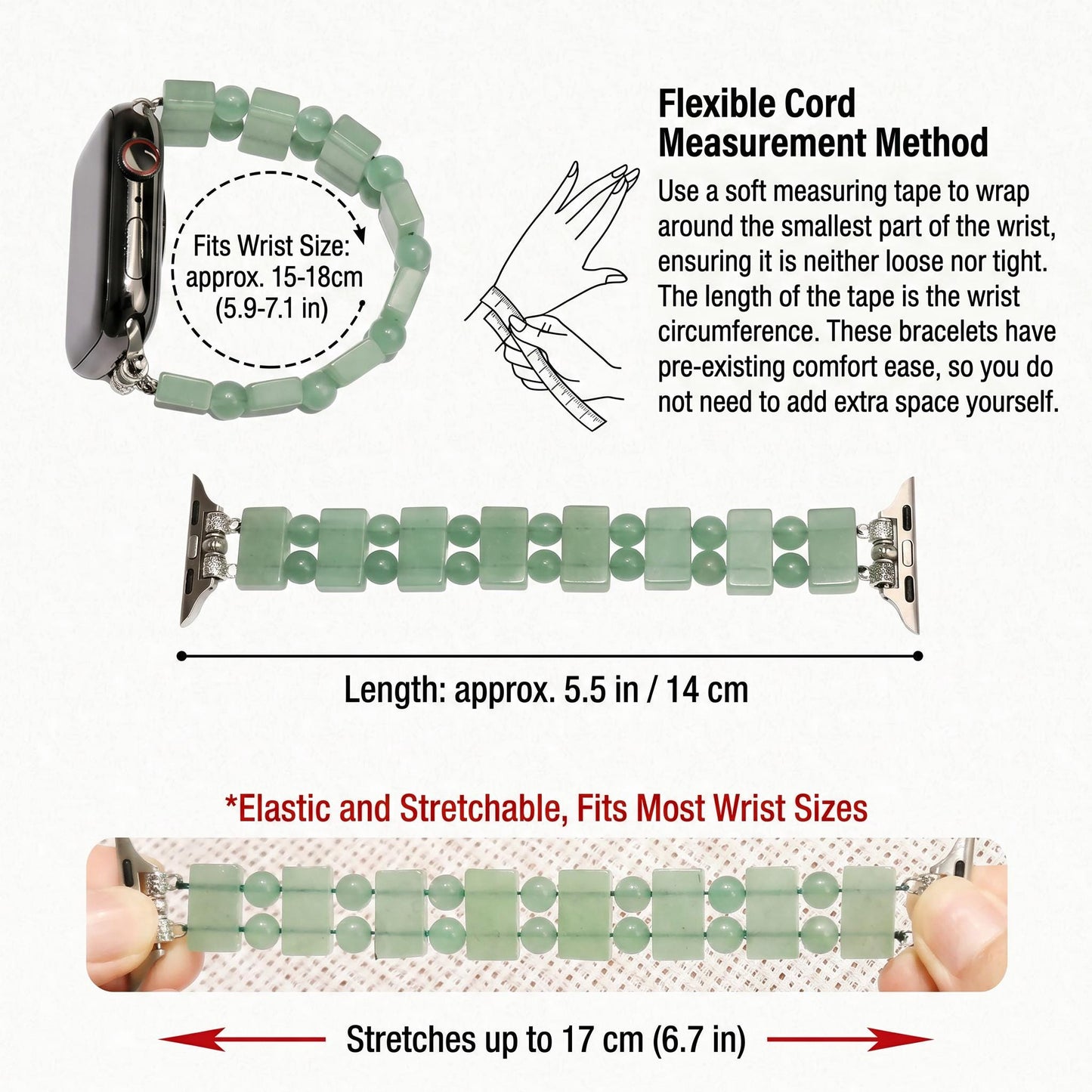 Natural Gemstone Watch Band for Apple Watch, Amethyst Aventurine Tiger Eye Beaded Strap, Crystal Jewelry Smartwatch Bracelet Gift for Her