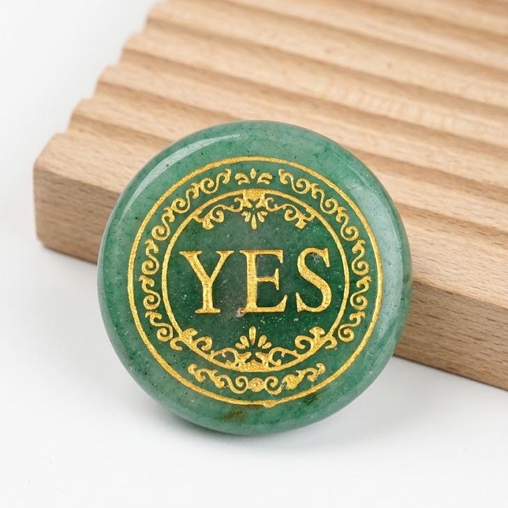 Natural Crystal YES NO Decision Coin, Engraved Gemstone Pocket Token, Tabletop RPG Board Game Gift Couples Flip Coin