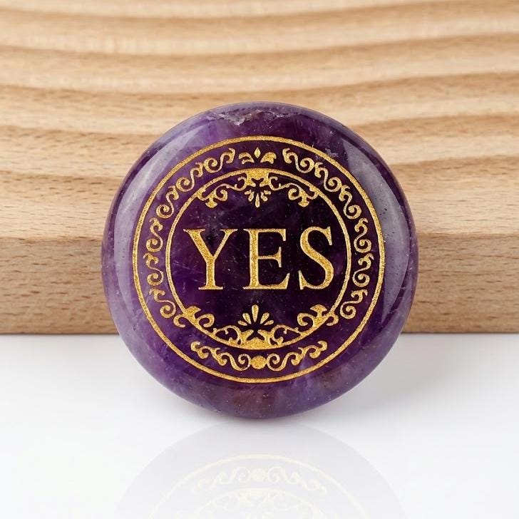 Natural Crystal YES NO Decision Coin, Engraved Gemstone Pocket Token, Tabletop RPG Board Game Gift Couples Flip Coin