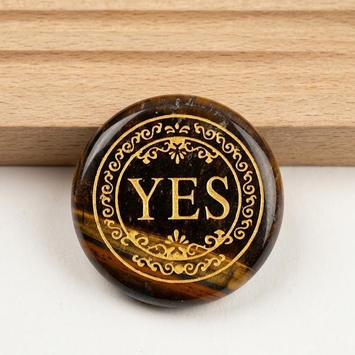 Natural Crystal YES NO Decision Coin, Engraved Gemstone Pocket Token, Tabletop RPG Board Game Gift Couples Flip Coin