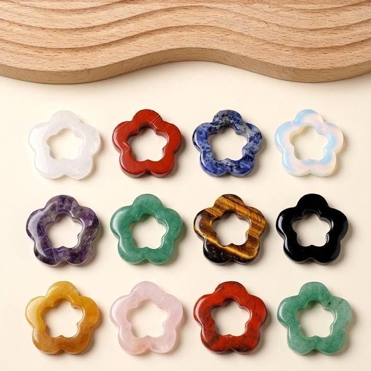 Dainty Gemstone Flower Pendant, Natural Stone Daisy Charm for Earring Necklace,  Loose Flower Beads Jewelry Making Supply