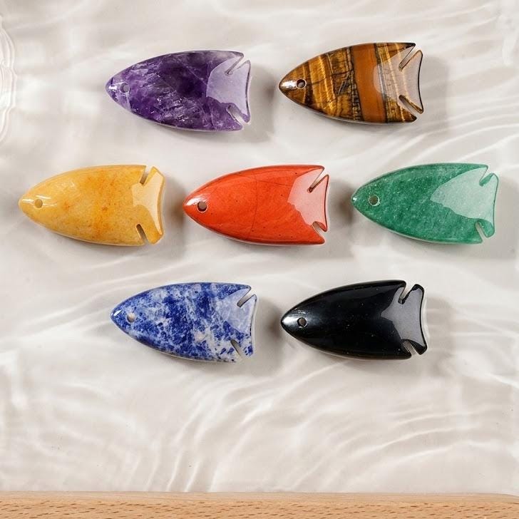 Gemstone Fish Pendant for Necklace Making, Hand Carved Natural Stone Animal Charm DIY, Ocean Inspired Unique Gift for Her