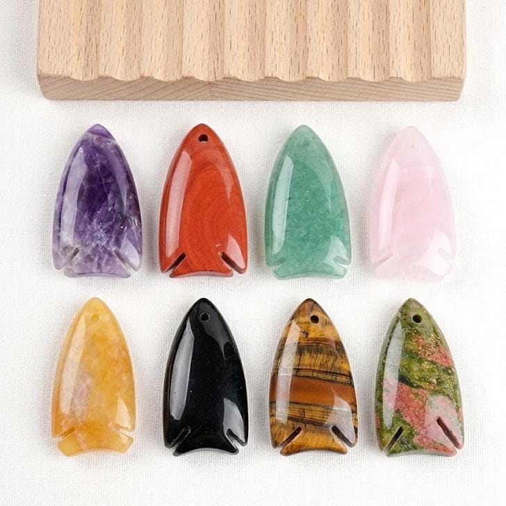 Gemstone Fish Pendant for Necklace Making, Hand Carved Natural Stone Animal Charm DIY, Ocean Inspired Unique Gift for Her
