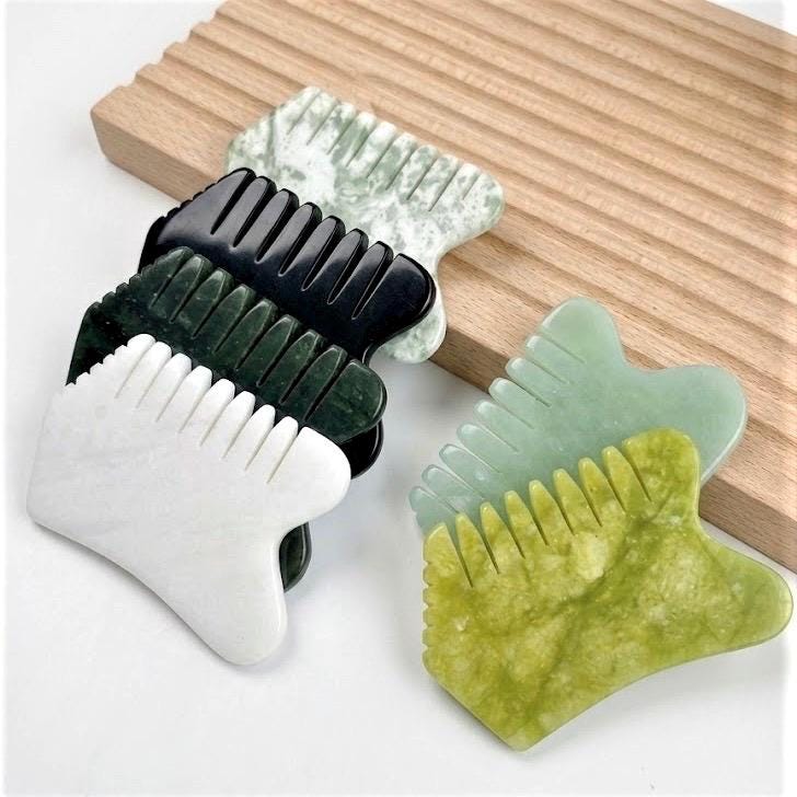 Custom Engraved Jade Gua Sha Comb Box, Personalized Scalp Massage Tool, Facial Lifting Guasha Stone, Spa Self Care Gift for Her