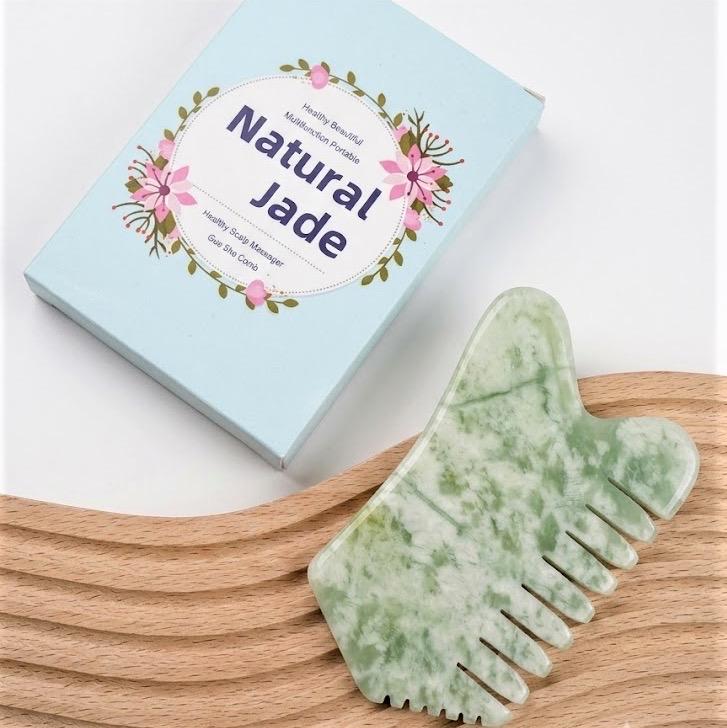 Custom Engraved Jade Gua Sha Comb Box, Personalized Scalp Massage Tool, Facial Lifting Guasha Stone, Spa Self Care Gift for Her