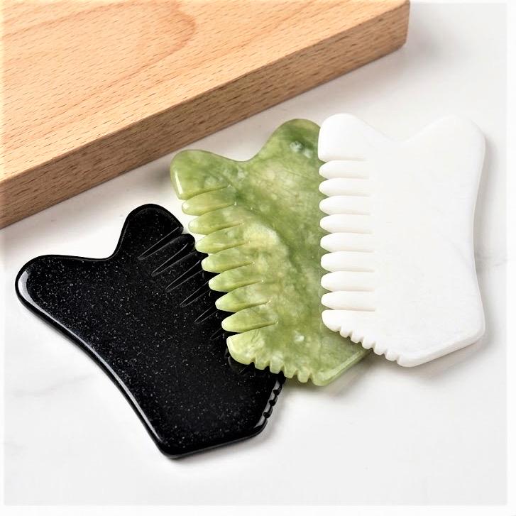 Custom Engraved Jade Gua Sha Comb Box, Personalized Scalp Massage Tool, Facial Lifting Guasha Stone, Spa Self Care Gift for Her