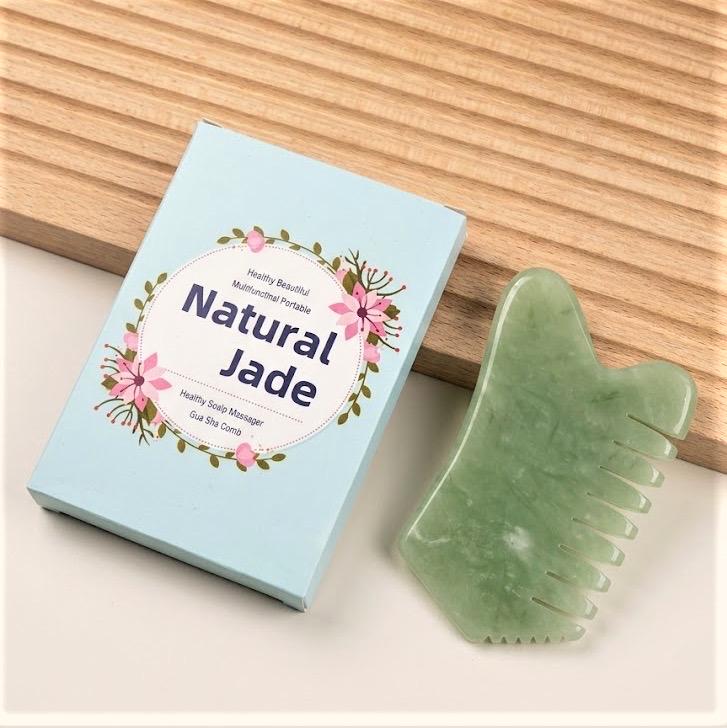 Custom Engraved Jade Gua Sha Comb Box, Personalized Scalp Massage Tool, Facial Lifting Guasha Stone, Spa Self Care Gift for Her