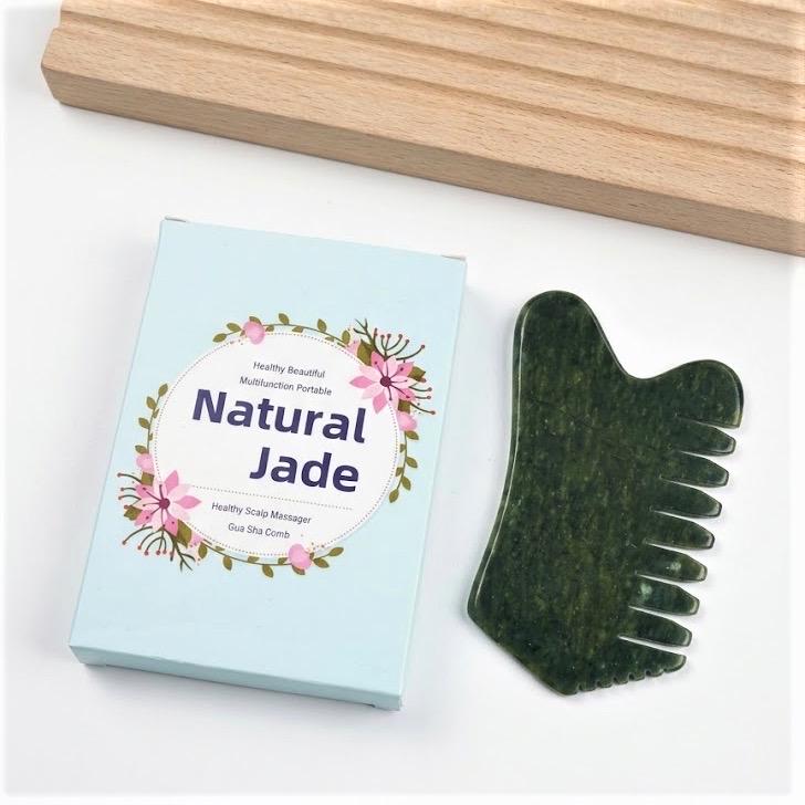 Custom Engraved Jade Gua Sha Comb Box, Personalized Scalp Massage Tool, Facial Lifting Guasha Stone, Spa Self Care Gift for Her