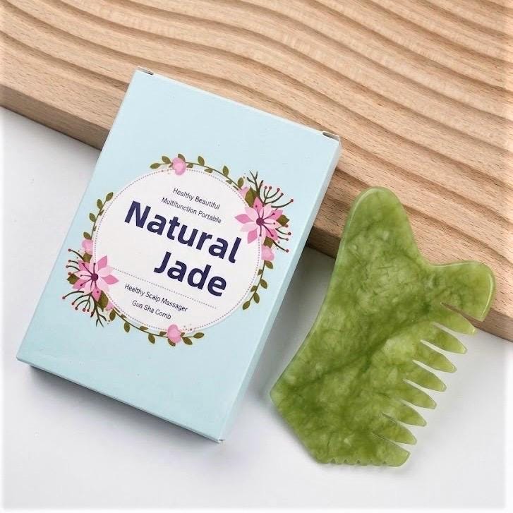 Custom Engraved Jade Gua Sha Comb Box, Personalized Scalp Massage Tool, Facial Lifting Guasha Stone, Spa Self Care Gift for Her