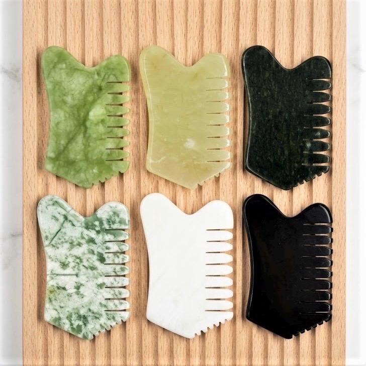 Custom Engraved Jade Gua Sha Comb Box, Personalized Scalp Massage Tool, Facial Lifting Guasha Stone, Spa Self Care Gift for Her