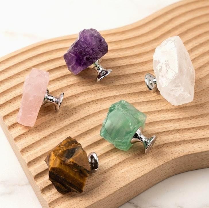 Natural Raw Crystal Cabinet Knobs with Screws, Amethyst Quartz Drawer Pulls, Unique Stone Wardrobe Handles, Funky Decorative Dresser Knobs