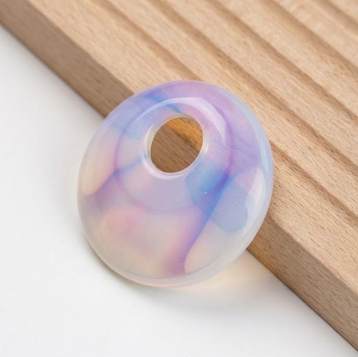 Natural Crystal Donut Pendant, Earrings, Mixed Gemstone Round Disc Token, DIY Jewelry Supply Gift