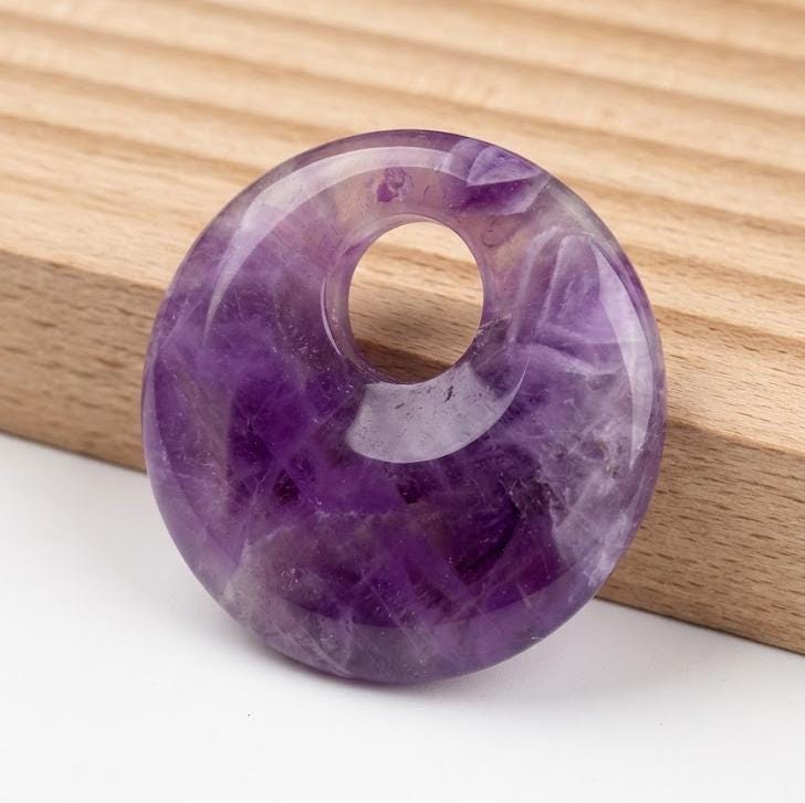 Natural Crystal Donut Pendant, Earrings, Mixed Gemstone Round Disc Token, DIY Jewelry Supply Gift
