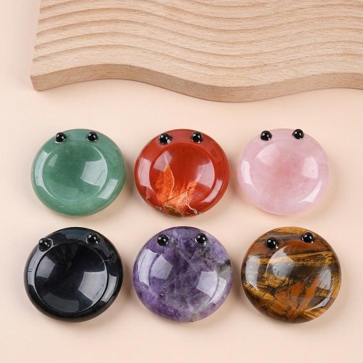 Crystal Worry Stone, Pocket Hug Token, Cute Frog Palm Stone, Thinking of You Gift, Assorted Mixed Crystals, Cute Keepsake Ornament