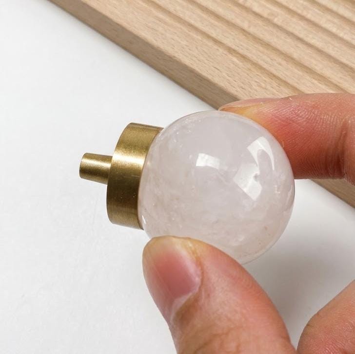 Crystal Cabinet Knobs, Natural Gemstone Dresser Knob, Rose Quartz Drawer Pull, Luxury Brass Hardware, Wardrobe Handle, Housewarming Gift