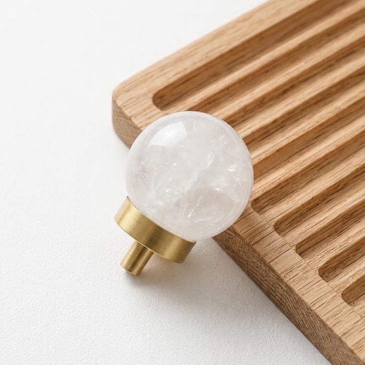 Crystal Cabinet Knobs, Natural Gemstone Dresser Knob, Rose Quartz Drawer Pull, Luxury Brass Hardware, Wardrobe Handle, Housewarming Gift
