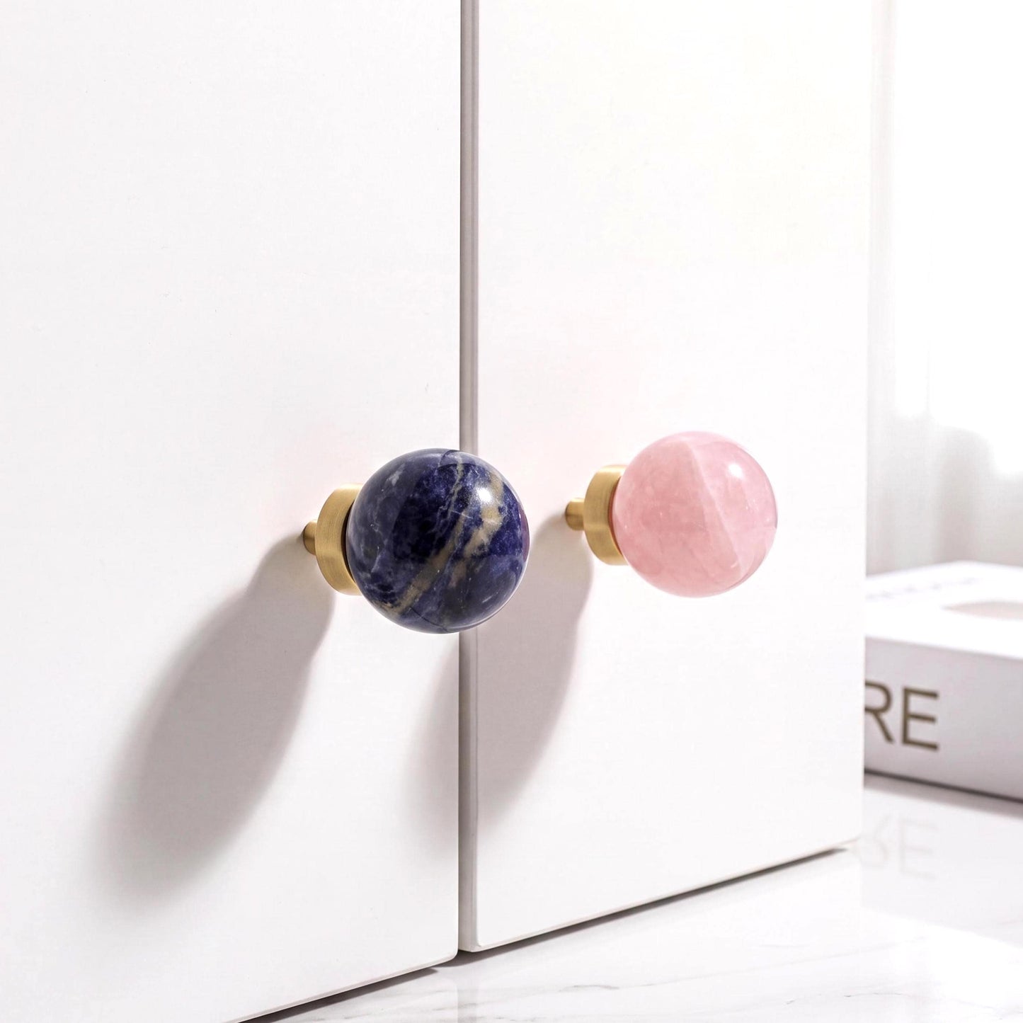 Crystal Cabinet Knobs, Natural Gemstone Dresser Knob, Rose Quartz Drawer Pull, Luxury Brass Hardware, Wardrobe Handle, Housewarming Gift