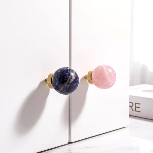 Crystal Cabinet Knobs, Natural Gemstone Dresser Knob, Rose Quartz Drawer Pull, Luxury Brass Hardware, Wardrobe Handle, Housewarming Gift